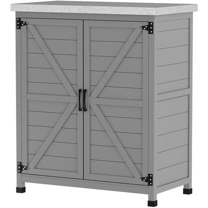 Garden Cabinet Wood Outdoor Weatherproof Equipment Shed with Worktop, Double Door, Shelf, Storage Cabinet Multipurpose Cabinet for Garden, Terrace 79 x 43 x 92 cm Gray