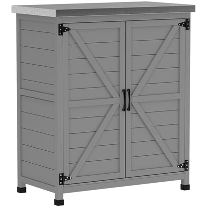Garden Cabinet Wood Outdoor Weatherproof Equipment Shed with Worktop, Double Door, Shelf, Storage Cabinet Multipurpose Cabinet for Garden, Terrace 79 x 43 x 92 cm Gray