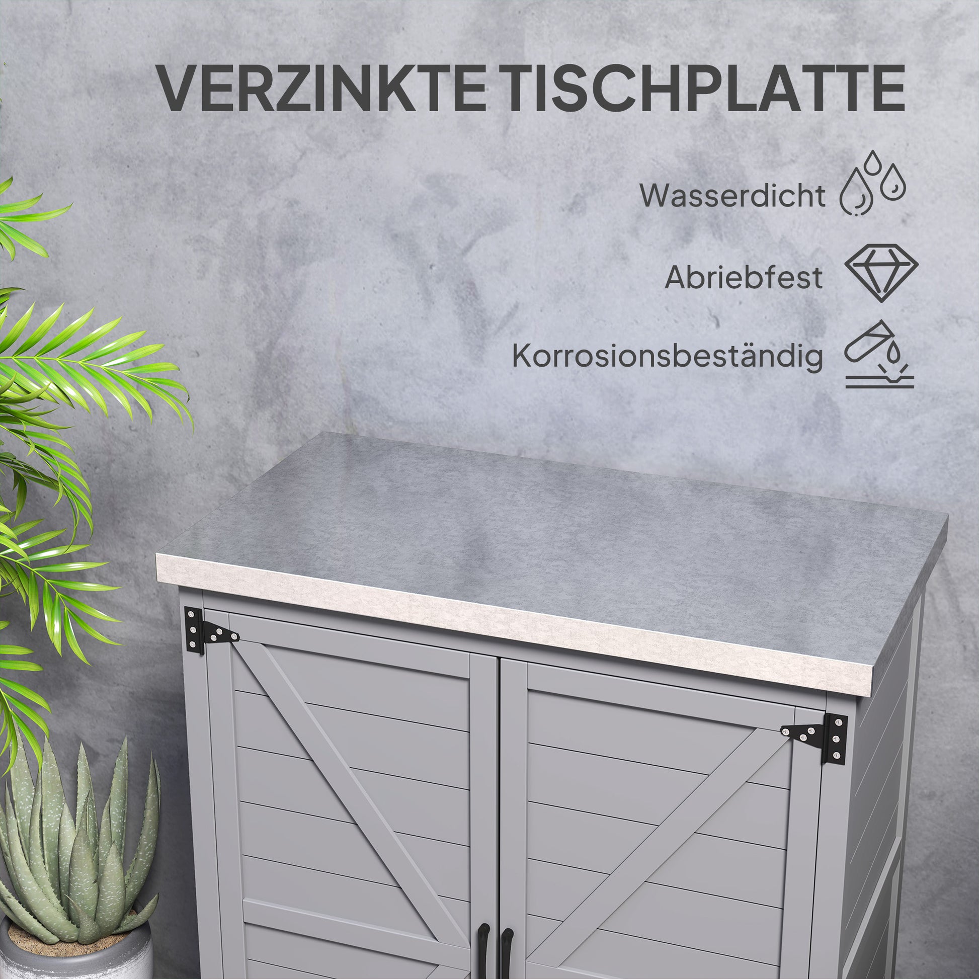 Garden Cabinet Wood Outdoor Weatherproof Equipment Shed with Worktop, Double Door, Shelf, Storage Cabinet Multipurpose Cabinet for Garden, Terrace 79 x 43 x 92 cm Gray