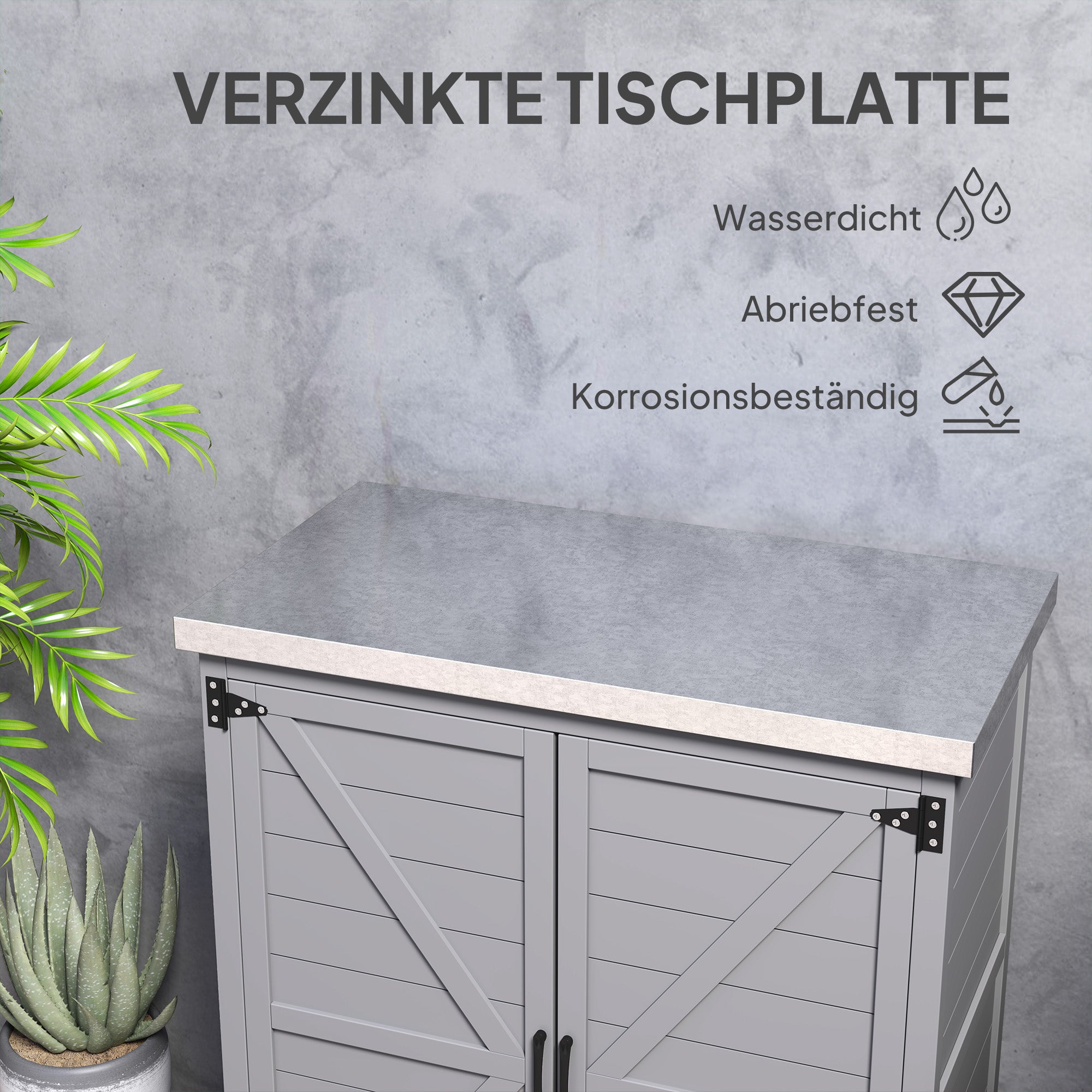 Garden Cabinet Wood Outdoor Weatherproof Equipment Shed with Worktop, Double Door, Shelf, Storage Cabinet Multipurpose Cabinet for Garden, Terrace 79 x 43 x 92 cm Gray