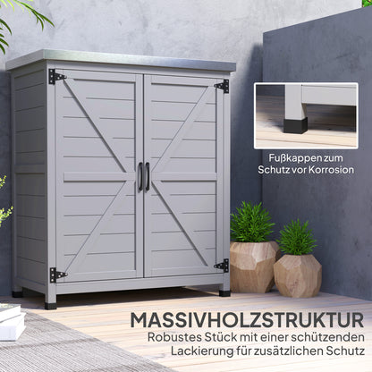 Garden Cabinet Wood Outdoor Weatherproof Equipment Shed with Worktop, Double Door, Shelf, Storage Cabinet Multipurpose Cabinet for Garden, Terrace 79 x 43 x 92 cm Gray
