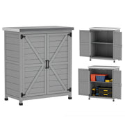Garden Cabinet Wood Outdoor Weatherproof Equipment Shed with Worktop, Double Door, Shelf, Storage Cabinet Multipurpose Cabinet for Garden, Terrace 79 x 43 x 92 cm Gray