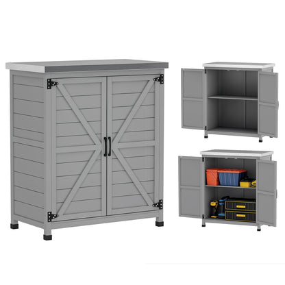 Garden Cabinet Wood Outdoor Weatherproof Equipment Shed with Worktop, Double Door, Shelf, Storage Cabinet Multipurpose Cabinet for Garden, Terrace 79 x 43 x 92 cm Gray
