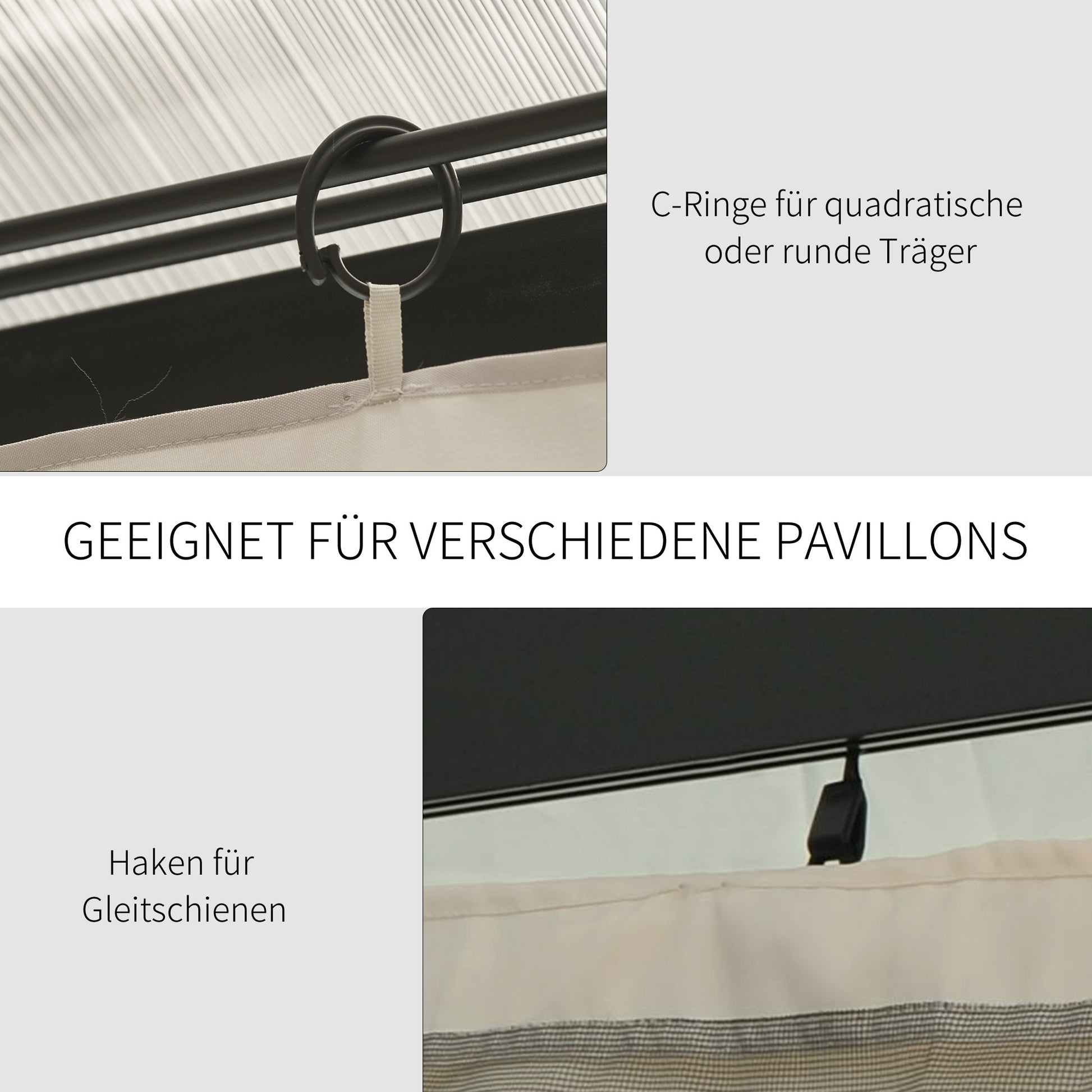 Side Wall 4-piece Set for 3x3m Pavilion Side Panels with Hooks 302 x 205 cm Waterproof Stable Winterproof Side Panel Walls for Party Tent Garden Gazebo Beige