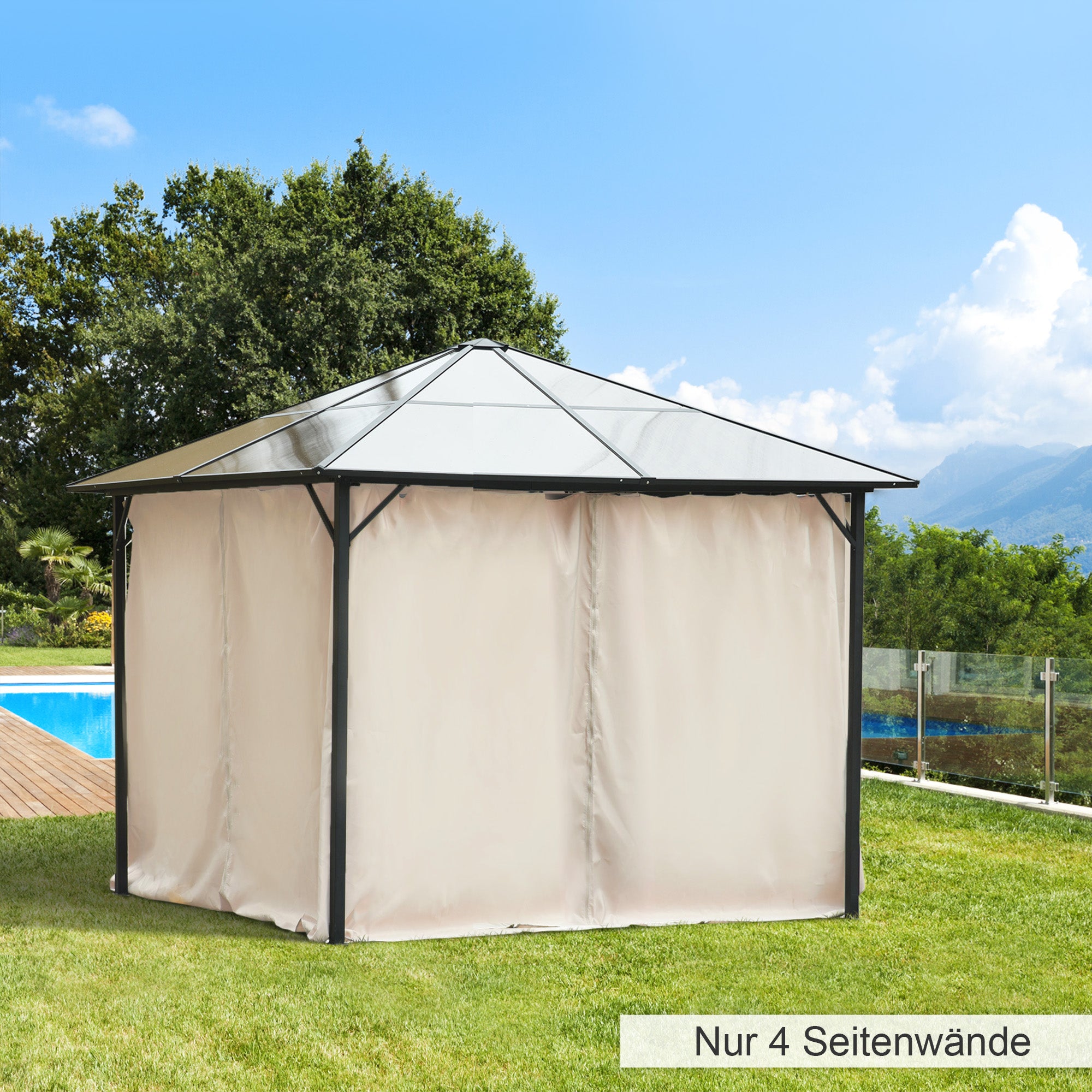 Side Wall 4-piece Set for 3x3m Pavilion Side Panels with Hooks 302 x 205 cm Waterproof Stable Winterproof Side Panel Walls for Party Tent Garden Gazebo Beige