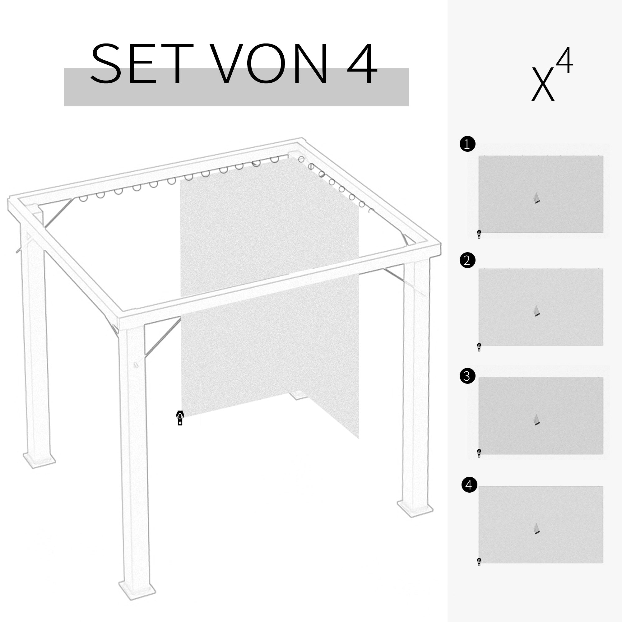 Side Wall 4-piece Set for 3x3m Pavilion Side Panels with Hooks 302 x 205 cm Waterproof Stable Winterproof Side Panel Walls for Party Tent Garden Gazebo Beige