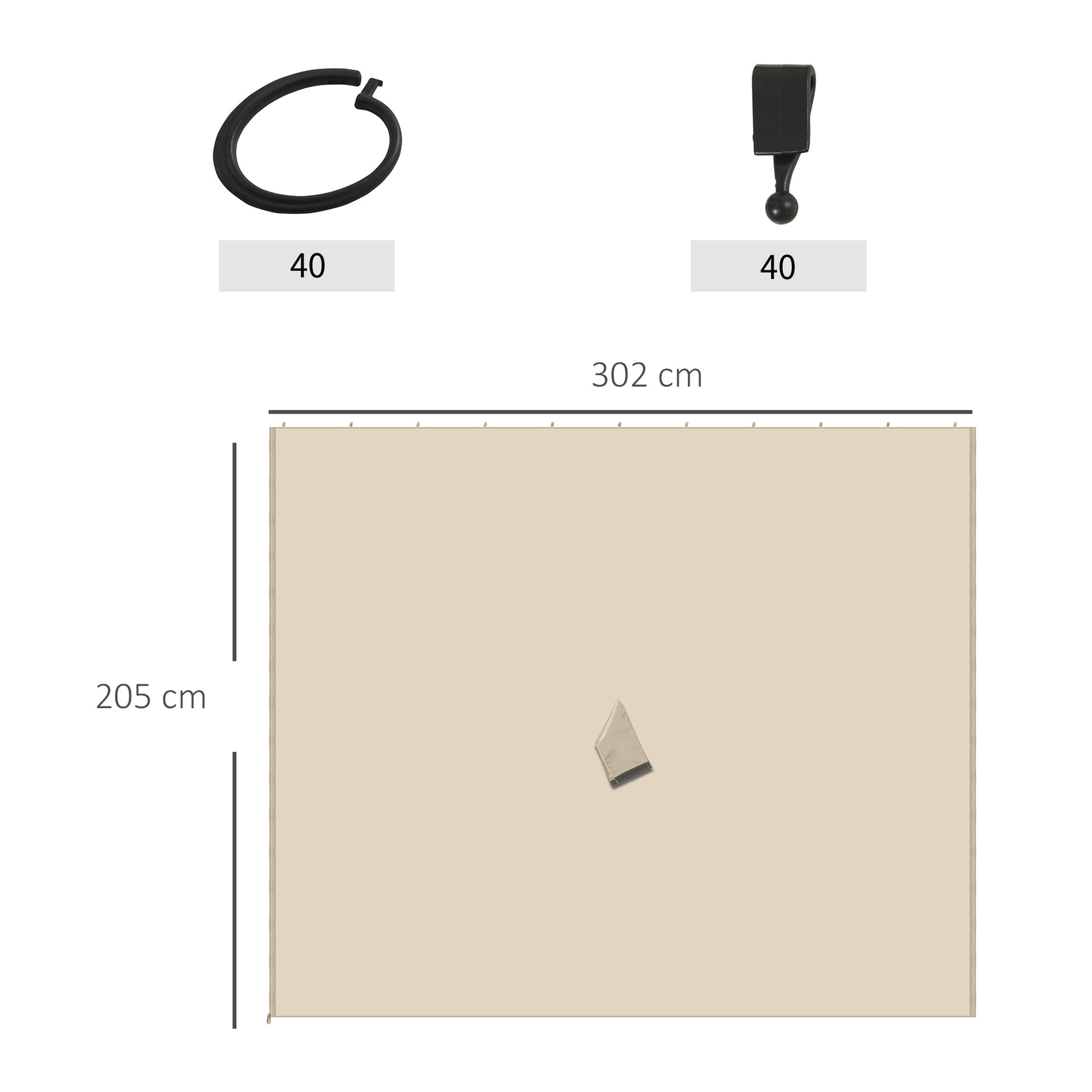 Side Wall 4-piece Set for 3x3m Pavilion Side Panels with Hooks 302 x 205 cm Waterproof Stable Winterproof Side Panel Walls for Party Tent Garden Gazebo Beige