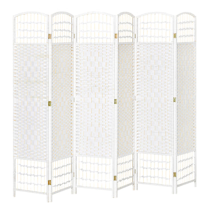 6 Panel Room Divider Folding Screen 95.28x66.93 inches Paper Fiber and Poplar Wood Frame Elegant Decoration for Bedroom Living Room White