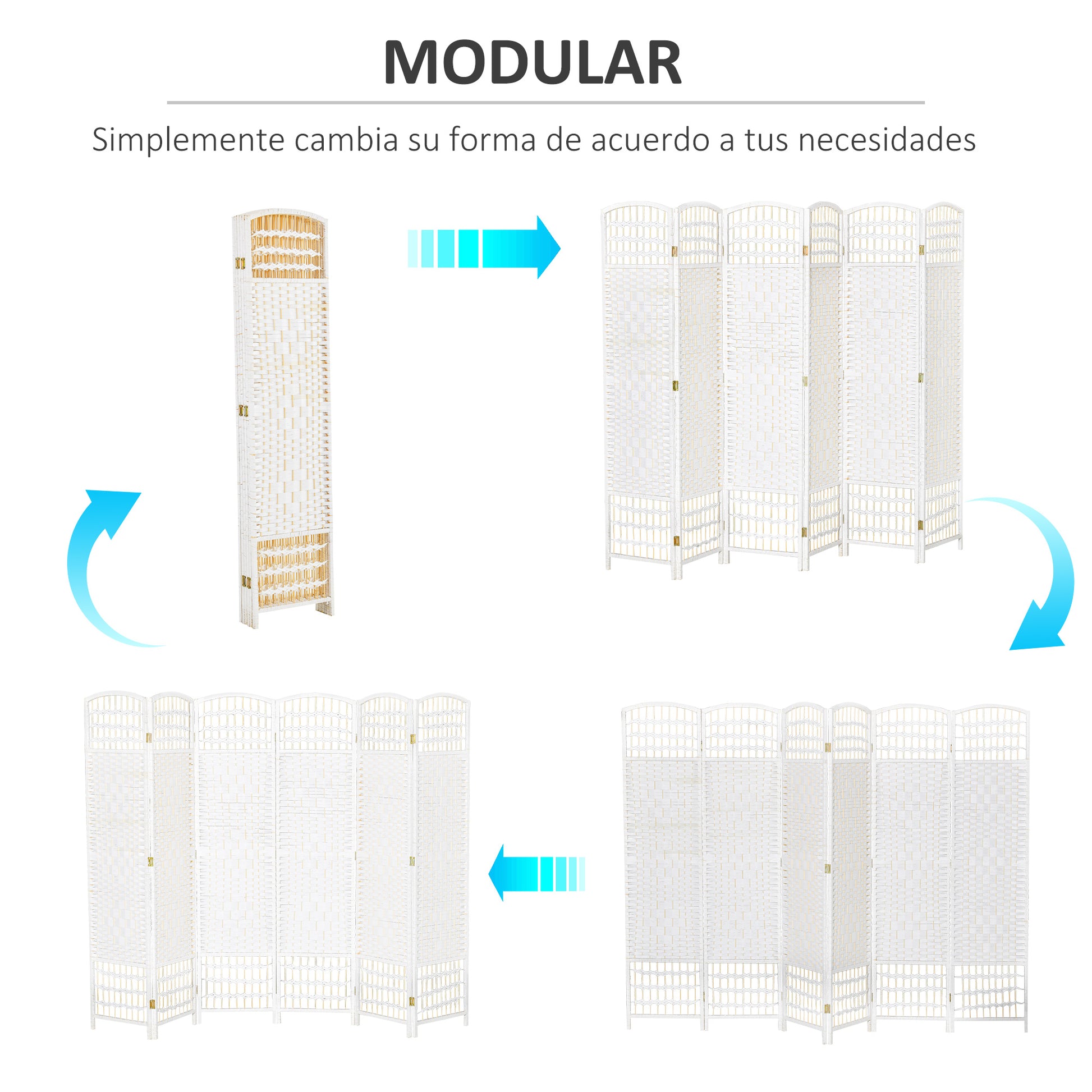 6 Panel Room Divider Folding Screen 95.28x66.93 inches Paper Fiber and Poplar Wood Frame Elegant Decoration for Bedroom Living Room White