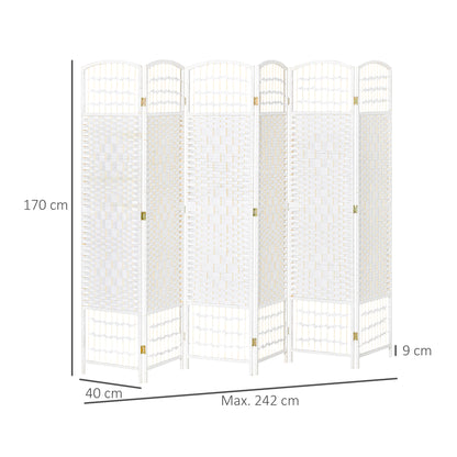 6 Panel Room Divider Folding Screen 95.28x66.93 inches Paper Fiber and Poplar Wood Frame Elegant Decoration for Bedroom Living Room White