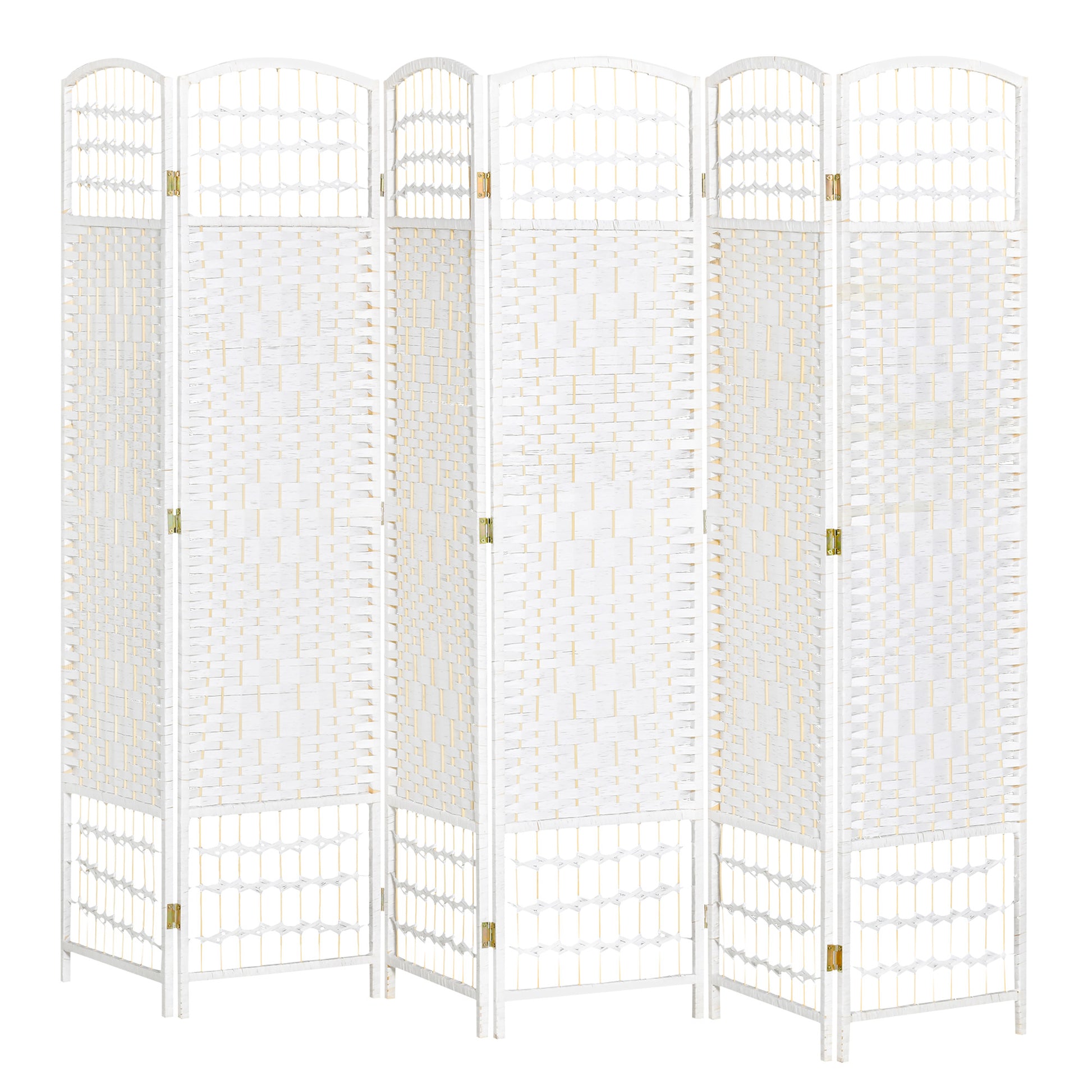 6 Panel Room Divider Folding Screen 95.28x66.93 inches Paper Fiber and Poplar Wood Frame Elegant Decoration for Bedroom Living Room White