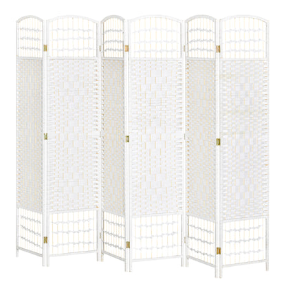 6 Panel Room Divider Folding Screen 95.28x66.93 inches Paper Fiber and Poplar Wood Frame Elegant Decoration for Bedroom Living Room White