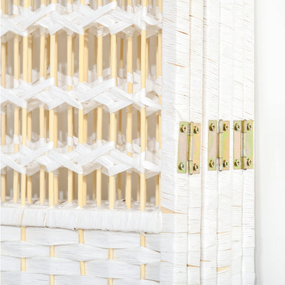 6 Panel Room Divider Folding Screen 95.28x66.93 inches Paper Fiber and Poplar Wood Frame Elegant Decoration for Bedroom Living Room White