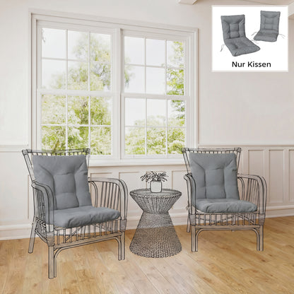 2-Pack Seat Cushions 120 x 50 x 8 cm (47.2 x 19.7 x 3.1 in) — Chair Cushions with Ties, Indoor/Outdoor, Light Gray