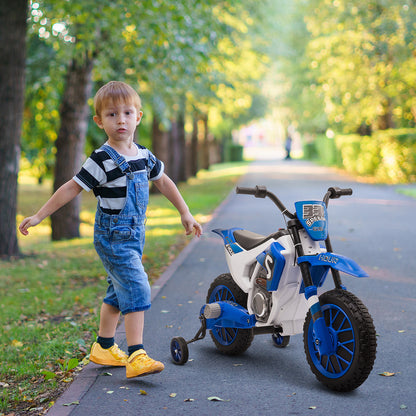 Kids Electric Motorbike Children's Motorcycle 12V Kids Vehicle Electric Vehicle with 2 Removable Training Wheels for Kids 3+ Years PP Metal Blue+White 106.5 x 51.5 x 68 cm