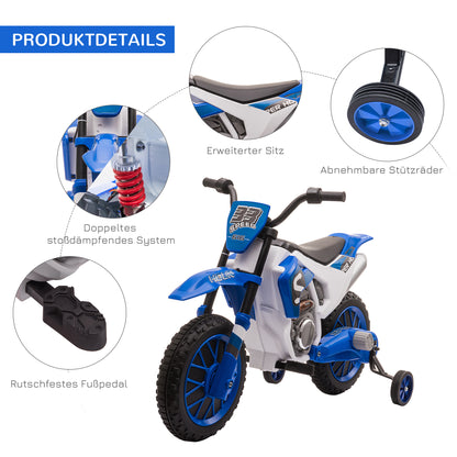 Kids Electric Motorbike Children's Motorcycle 12V Kids Vehicle Electric Vehicle with 2 Removable Training Wheels for Kids 3+ Years PP Metal Blue+White 106.5 x 51.5 x 68 cm