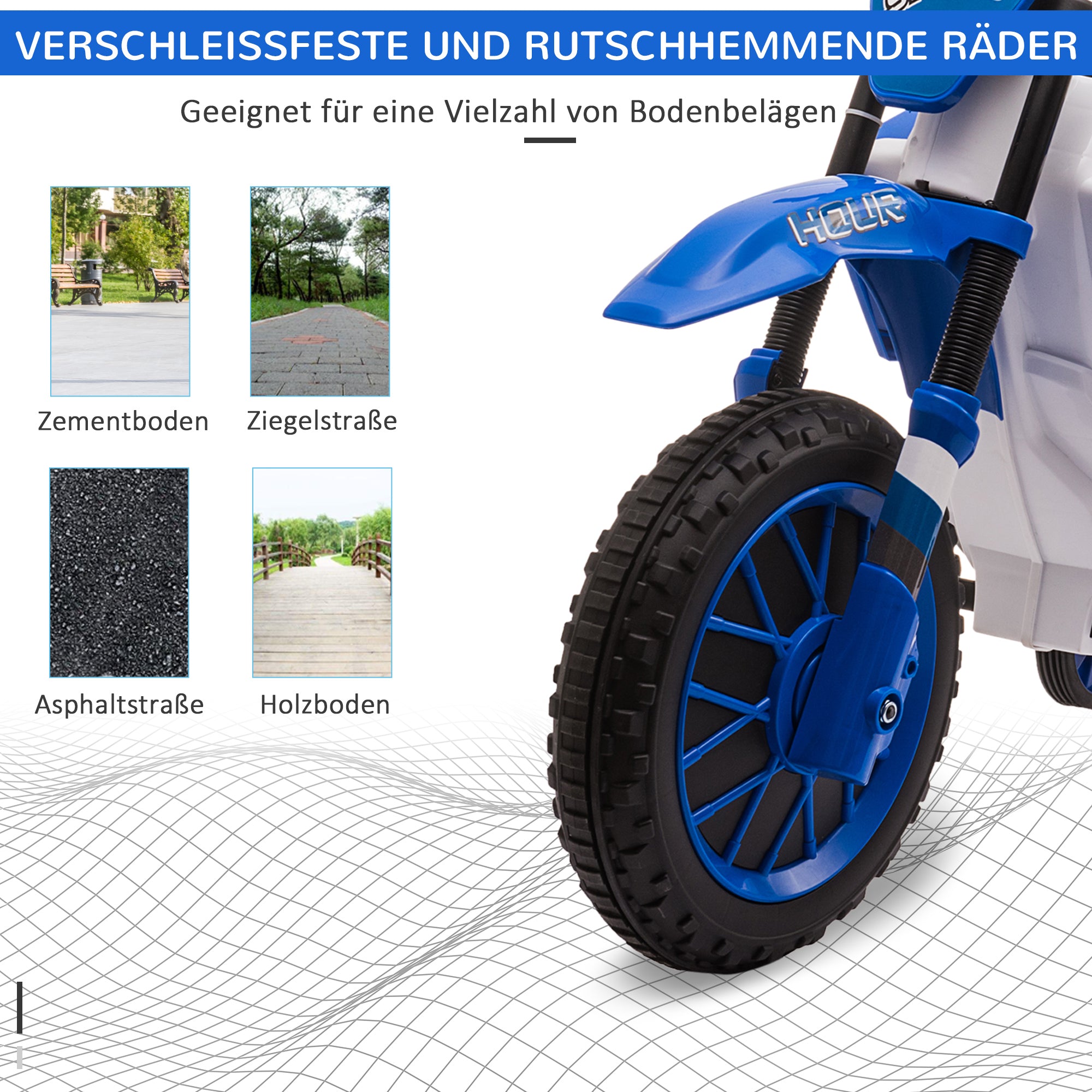 Kids Electric Motorbike Children's Motorcycle 12V Kids Vehicle Electric Vehicle with 2 Removable Training Wheels for Kids 3+ Years PP Metal Blue+White 106.5 x 51.5 x 68 cm