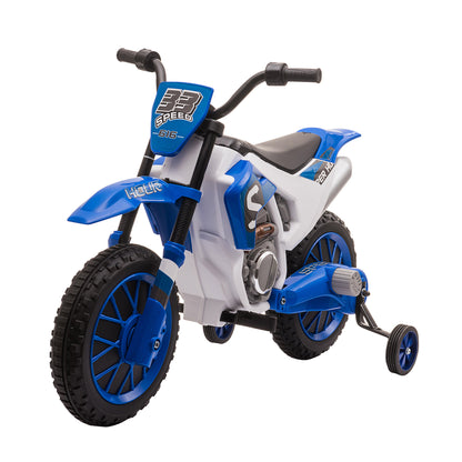Kids Electric Motorbike Children's Motorcycle 12V Kids Vehicle Electric Vehicle with 2 Removable Training Wheels for Kids 3+ Years PP Metal Blue+White 106.5 x 51.5 x 68 cm