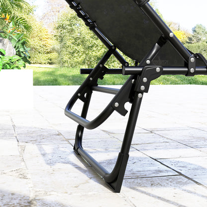 Set of 2 Sun Loungers Adjustable Chair Multi-Positions Static Steel Elastic Cords Black Black Textilene