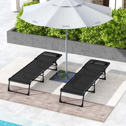 Set of 2 Sun Loungers Adjustable Chair Multi-Positions Static Steel Elastic Cords Black Black Textilene