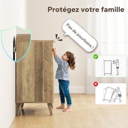 Modern Style Ribbed Buffet Cabinet Storage Sideboard with 2-Door Cabinet and Adjustable Shelf - Dining Room and Living Room Buffet, 77 x 40 x 81 cm, Oak