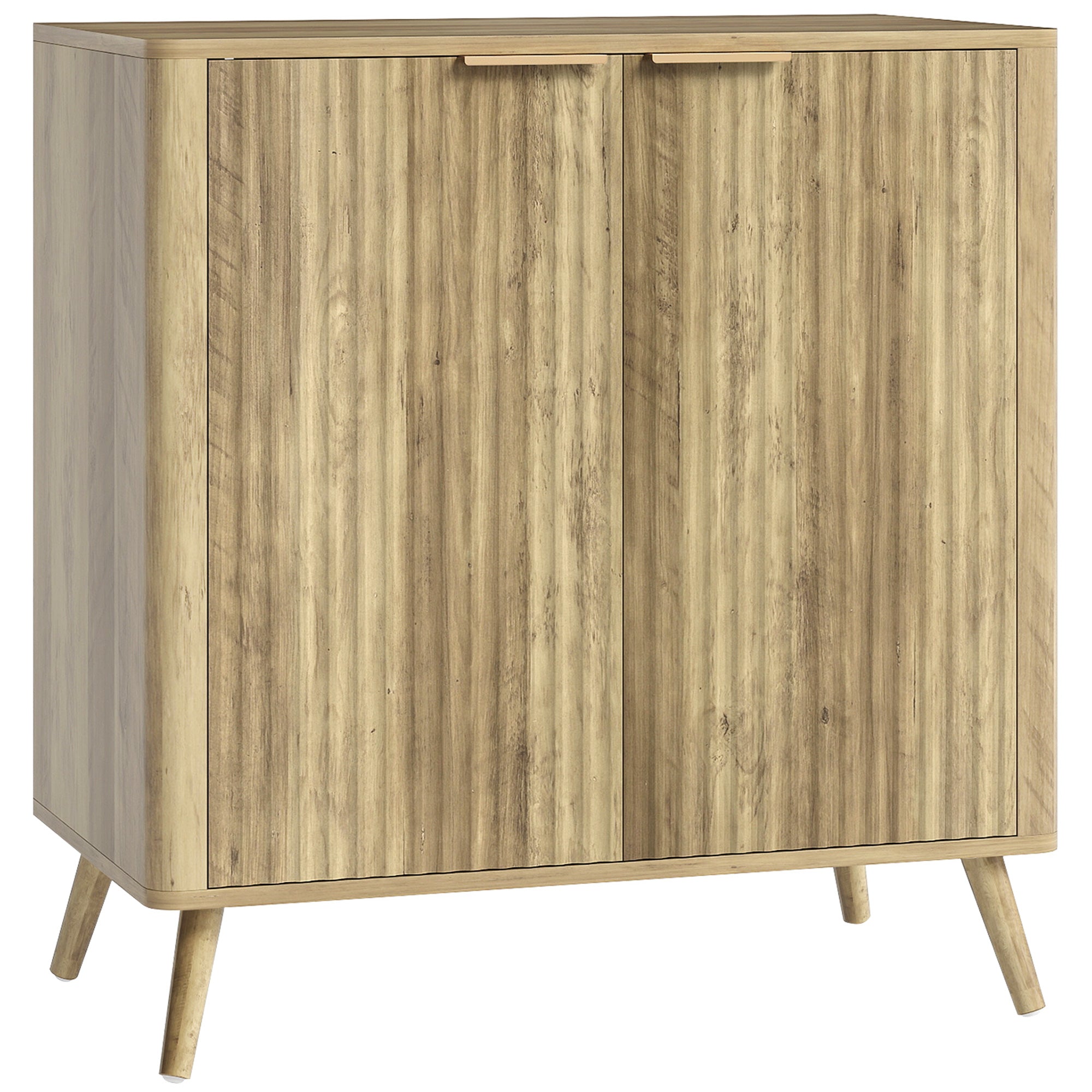 Modern Style Ribbed Buffet Cabinet Storage Sideboard with 2-Door Cabinet and Adjustable Shelf - Dining Room and Living Room Buffet, 77 x 40 x 81 cm, Oak