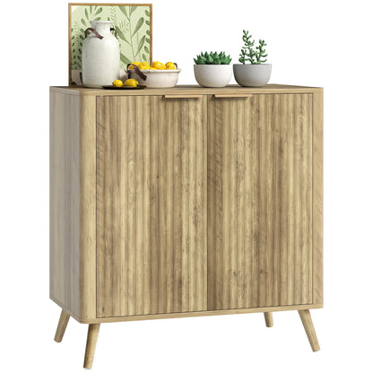 Modern Style Ribbed Buffet Cabinet Storage Sideboard with 2-Door Cabinet and Adjustable Shelf - Dining Room and Living Room Buffet, 77 x 40 x 81 cm, Oak