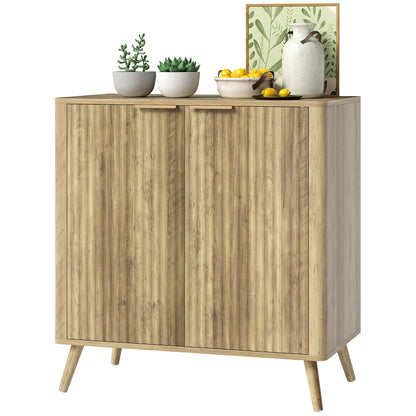 Modern Style Ribbed Buffet Cabinet Storage Sideboard with 2-Door Cabinet and Adjustable Shelf - Dining Room and Living Room Buffet, 77 x 40 x 81 cm, Oak