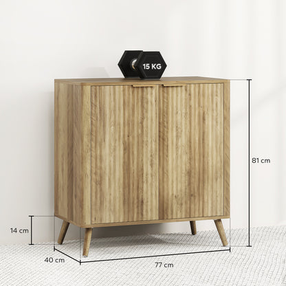 Modern Style Ribbed Buffet Cabinet Storage Sideboard with 2-Door Cabinet and Adjustable Shelf - Dining Room and Living Room Buffet, 77 x 40 x 81 cm, Oak