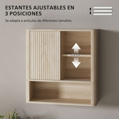 Bathroom Wall Cabinet Hanging Bathroom Cabinet with Adjustable Shelves Sliding Door Compartments and Curved Profile Design 60x20x62 cm Natural