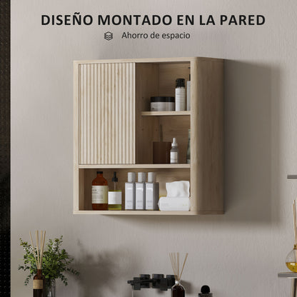 Bathroom Wall Cabinet Hanging Bathroom Cabinet with Adjustable Shelves Sliding Door Compartments and Curved Profile Design 60x20x62 cm Natural