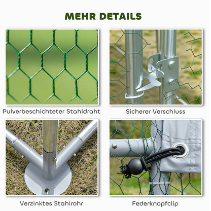 Walk-In Chicken Run 2 x 2 x 2 m – Galvanized Steel Enclosure with Weatherproof UV Roof, Lockable Door – Silver