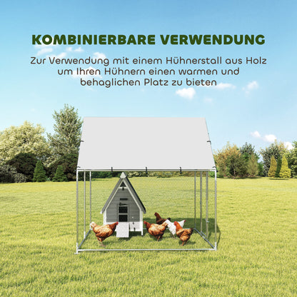 Walk-In Chicken Run 2 x 2 x 2 m – Galvanized Steel Enclosure with Weatherproof UV Roof, Lockable Door – Silver
