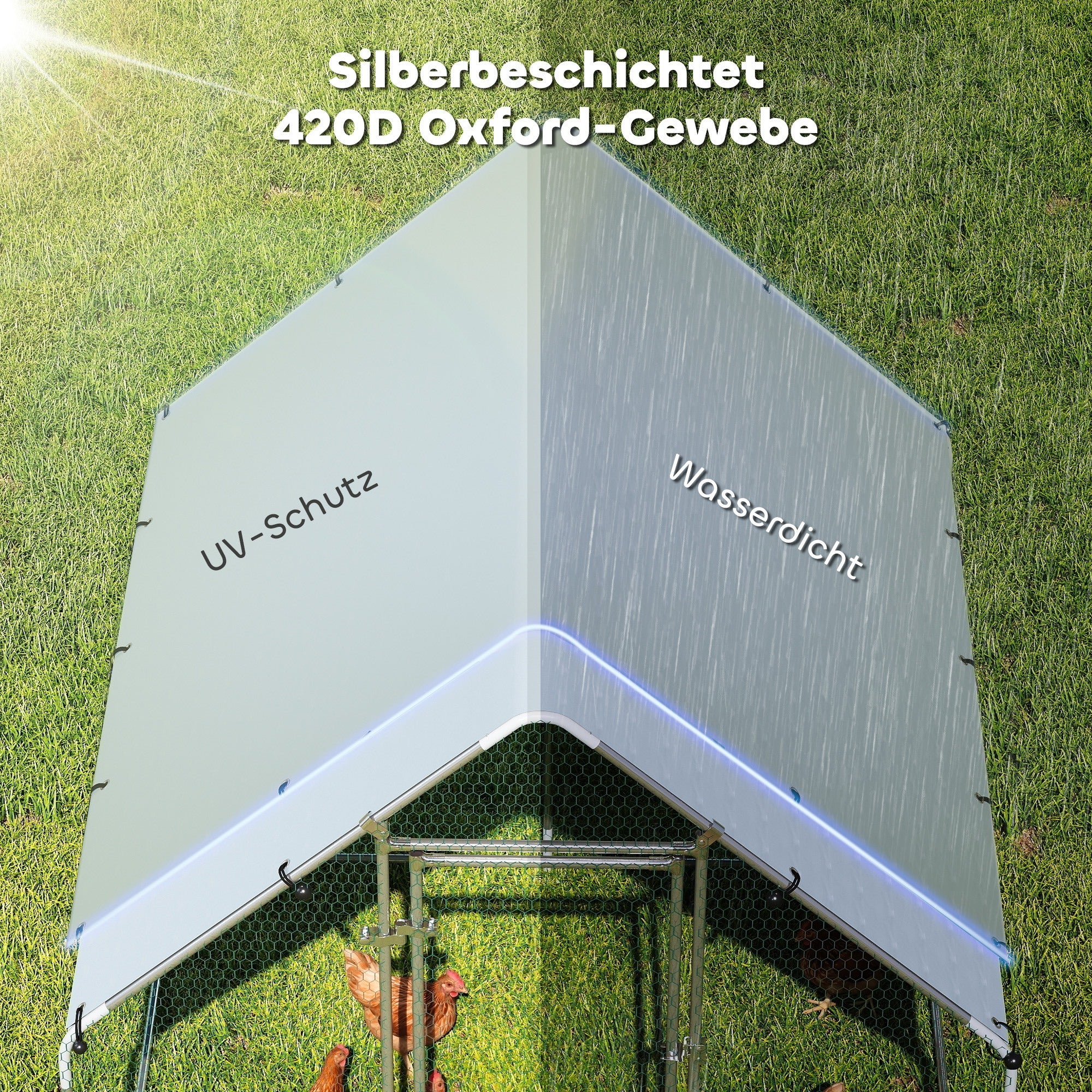 Walk-In Chicken Run 2 x 2 x 2 m – Galvanized Steel Enclosure with Weatherproof UV Roof, Lockable Door – Silver
