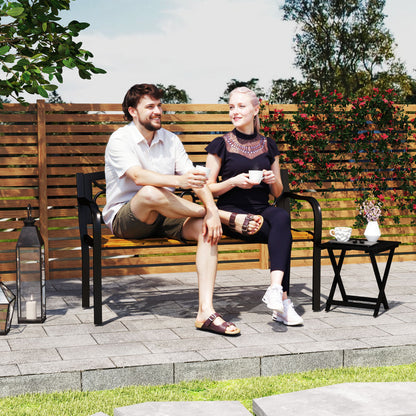 2-Seater Outdoor Garden Bench with Wooden Seat and Steel Frame for Patio Terrace 127x56x80 cm Black and Natural