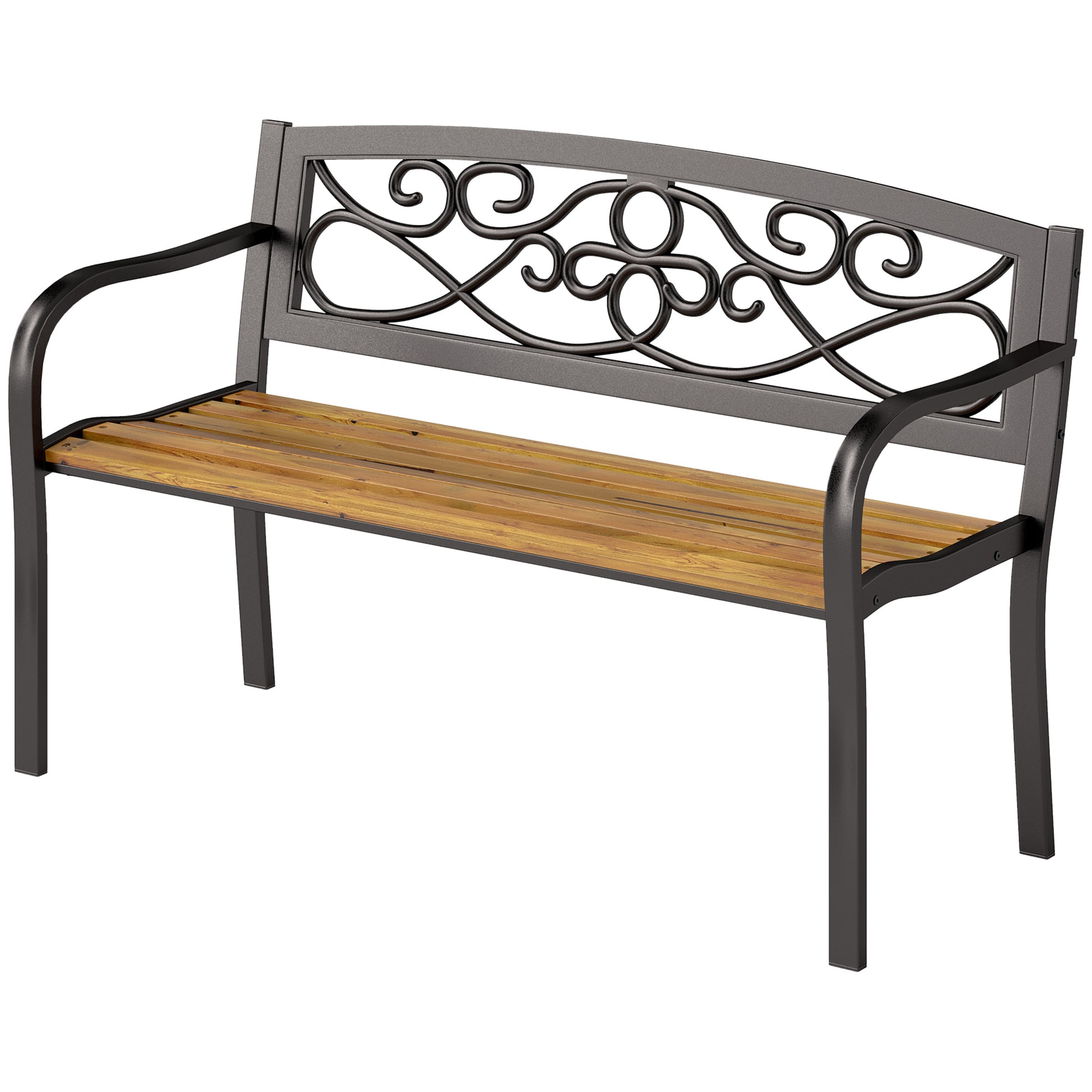 2-Seater Outdoor Garden Bench with Wooden Seat and Steel Frame for Patio Terrace 127x56x80 cm Black and Natural