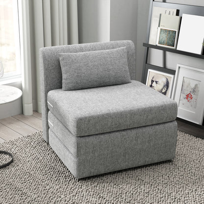 Floor Chair 2-in-1 Foldable Sleeper Sofa with Linen Look, Padded Floor Seat up to 240 kg Capacity for Living Room, Bedroom, Grey
