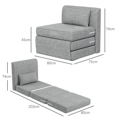 Floor Chair 2-in-1 Foldable Sleeper Sofa with Linen Look, Padded Floor Seat up to 240 kg Capacity for Living Room, Bedroom, Grey