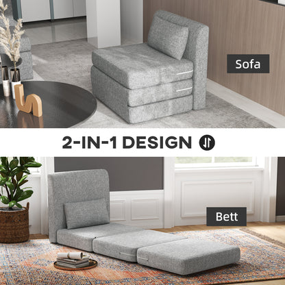 Floor Chair 2-in-1 Foldable Sleeper Sofa with Linen Look, Padded Floor Seat up to 240 kg Capacity for Living Room, Bedroom, Grey