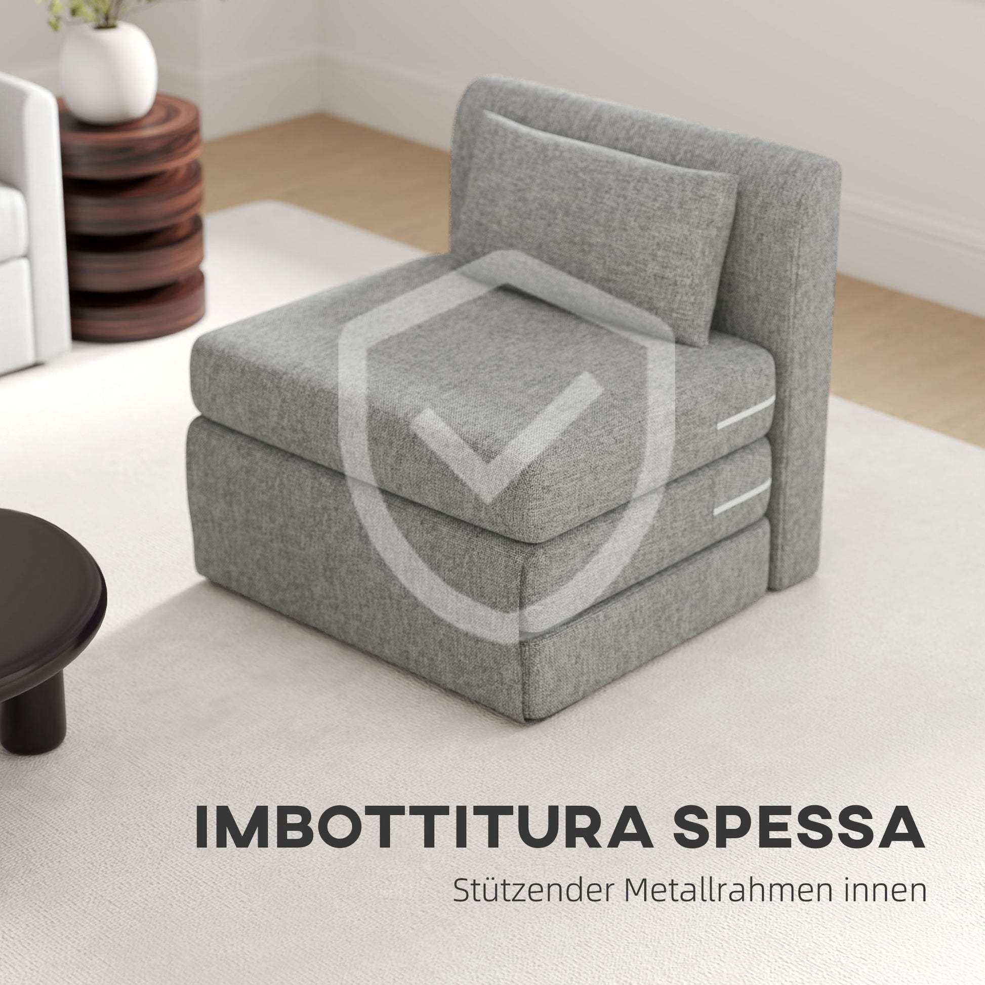 Floor Chair 2-in-1 Foldable Sleeper Sofa with Linen Look, Padded Floor Seat up to 240 kg Capacity for Living Room, Bedroom, Grey