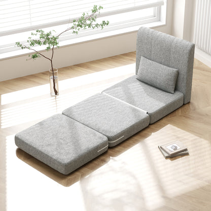 Floor Chair 2-in-1 Foldable Sleeper Sofa with Linen Look, Padded Floor Seat up to 240 kg Capacity for Living Room, Bedroom, Grey