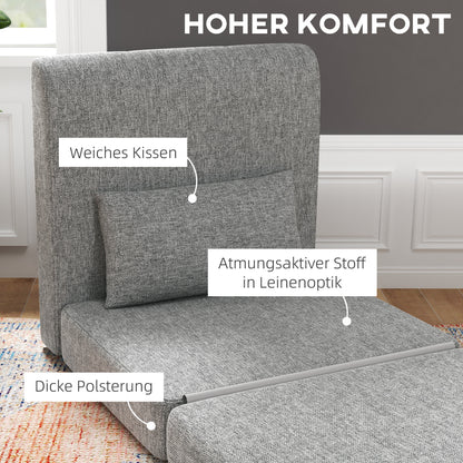 Floor Chair 2-in-1 Foldable Sleeper Sofa with Linen Look, Padded Floor Seat up to 240 kg Capacity for Living Room, Bedroom, Grey