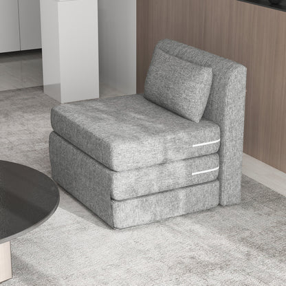 Floor Chair 2-in-1 Foldable Sleeper Sofa with Linen Look, Padded Floor Seat up to 240 kg Capacity for Living Room, Bedroom, Grey