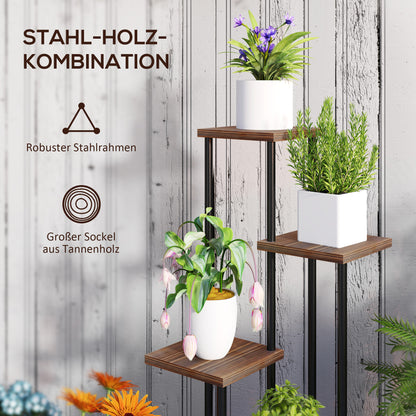 5-Tier Plant Stand with Wheels, Flower Stand for Indoor Outdoor, Plant Shelf made of Steel, Wood, multi-tier Flower Rack, 110cm tall Flower Ladder for Living Room, Garden Balcony Decor, Charcoal