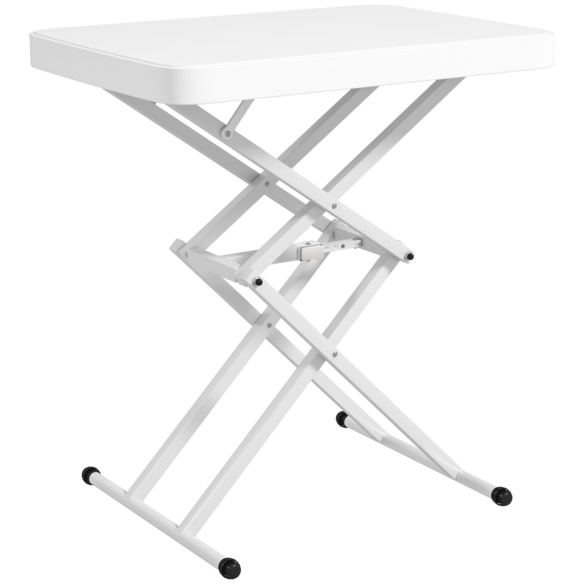 Height-Adjustable Folding Garden Side Table, Plastic Rectangular Patio Table 50kg Capacity, 65x45x70H cm Coffee Table for Outdoor Indoor Balcony Terrace White