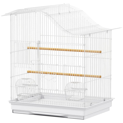Bird Cage Aviary with 4 Doors, 2 Perches, Sliding Tray for Lovebirds, Parakeets & Finches — 18.7 x 14.2 x 21.5 in (47.5 x 36 x 54.5 cm), White