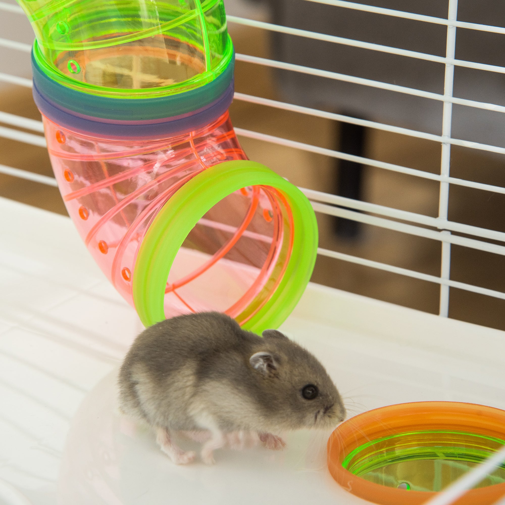 Small Pet Cage Small Animal Cage with Ramp and Wheel 5 Levels Cage Rodent Cage Small Pets Feeding Bowl Water Bottle Steel Wire Plastic PS Light Blue+White 59 x 36 x 69 cm