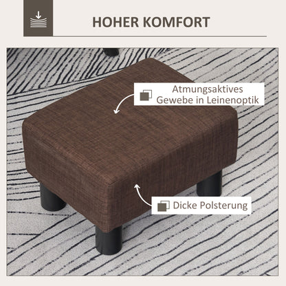Footstool Ottoman with Linen Upholstery Modern Footrest Pouf for Bedroom, Living Room, Brown