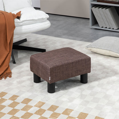 Footstool Ottoman with Linen Upholstery Modern Footrest Pouf for Bedroom, Living Room, Brown