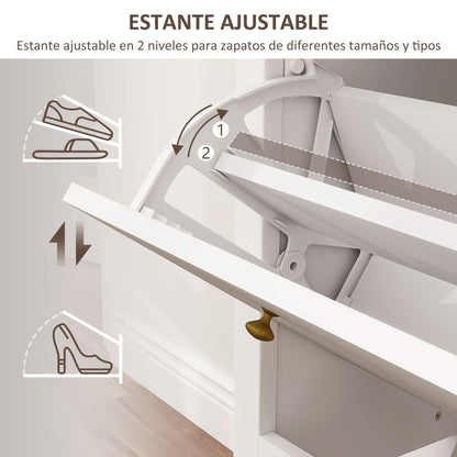 French Style Shoe Cabinet Shoe Storage Organizer with 2 Foldable Drawers Adjustable Shelves for 16 Pairs of Shoes Narrow Shoe Rack for Hallway 84x29x109 cm White